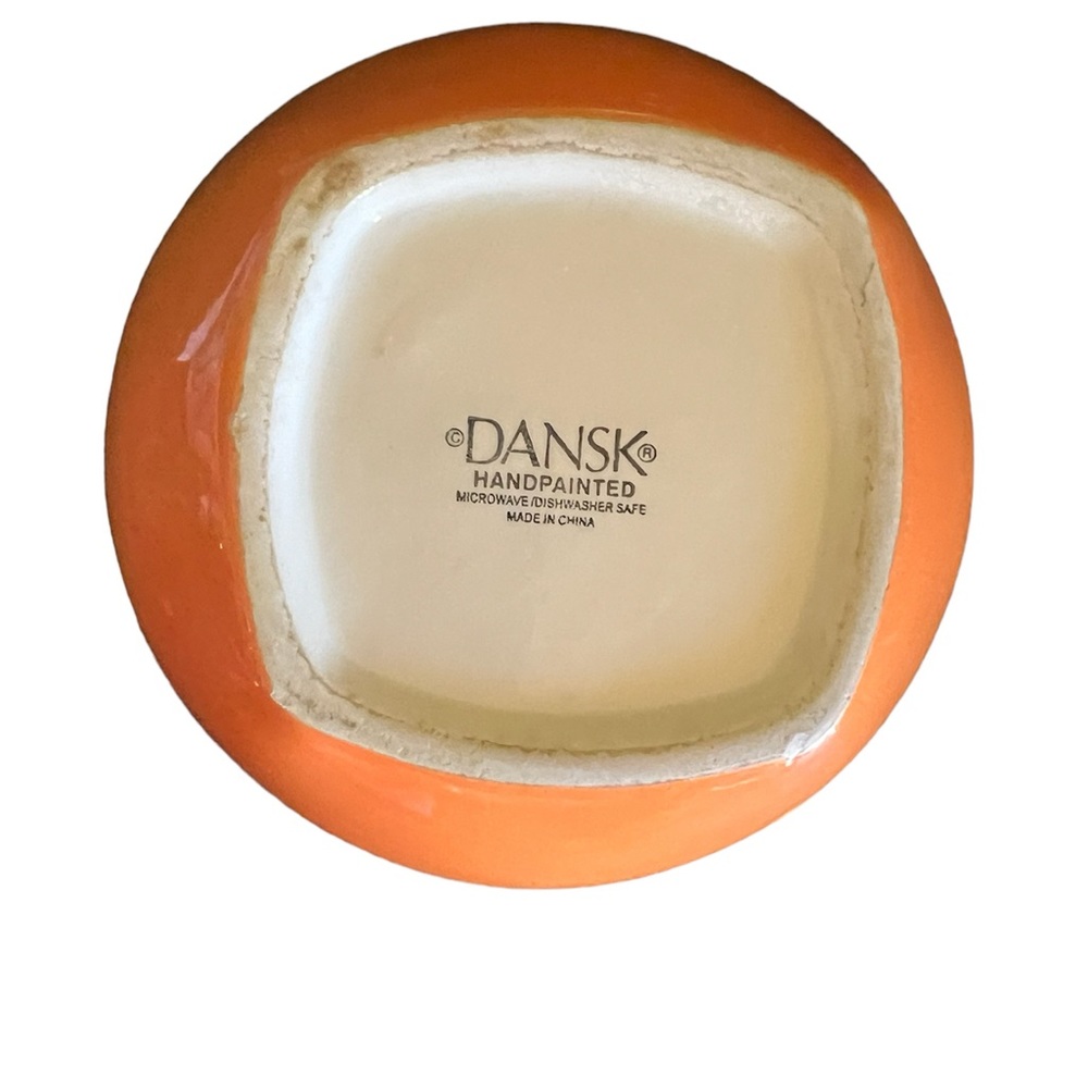 Dansk Caribe Aruba Orange Bowl Soup Cereal 6" Yellow Green Stripe Red Interior - Picture 3 of 4